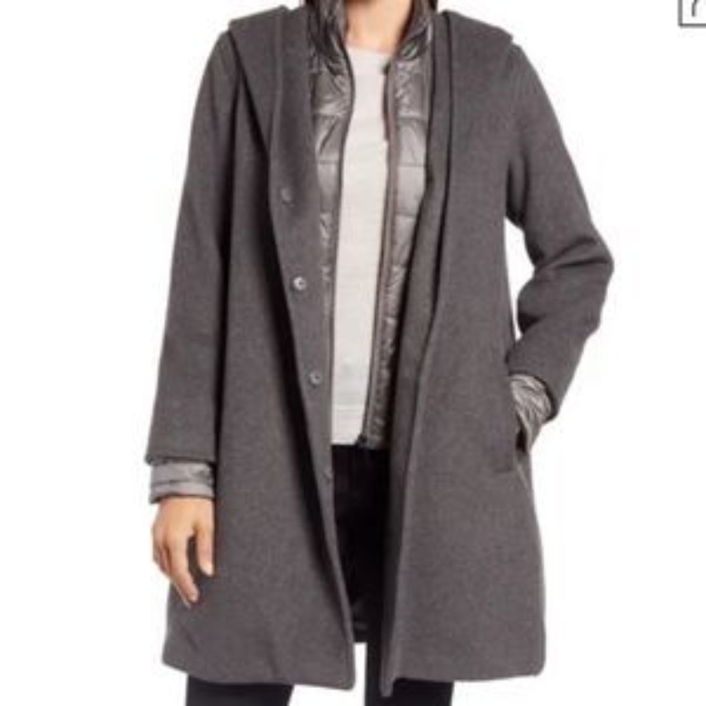 Nwt Gallery Gray Hooded Wool Long Jacket - Size Medium